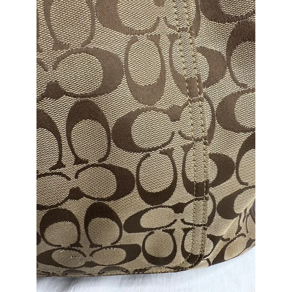 Coach Signature C Monogram Tote Bag Brown Leather Trim Gold Hardware - Picture 4 of 13